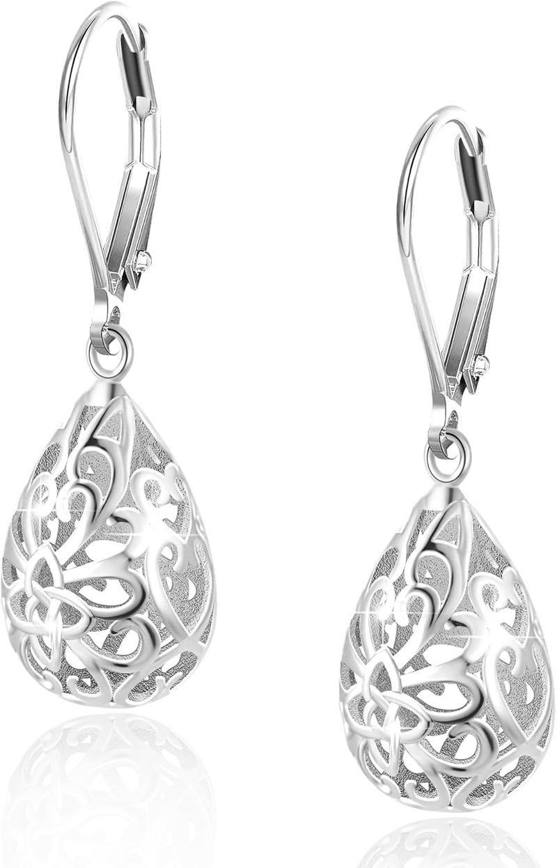 Lancharmed 925 Sterling Silver 14K Gold French Style Leverback Earrings, Heart Dangle Drop Earrings for Women Hypoallergenic Jewelry - Image 1